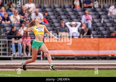 BREDA, PAESI BASSI - LUGLIO 30: Tosca Smit di Haag Atletiek gareggia su Women - Javelin durante i Campionati nazionali olandesi di atletica leggera il 30 luglio 2023 a Breda, Paesi Bassi (foto di Andre Weening/Orange Pictures) credito: Orange Pics BV/Alamy Live News Foto Stock