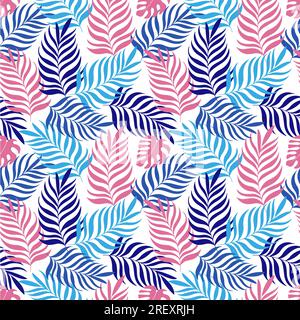 Motivo tropicale senza cuciture con foglie tropicali colorate Illustrazione Vettoriale