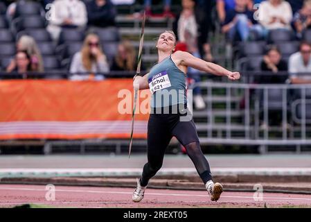 BREDA, PAESI BASSI - LUGLIO 30: Lisanne Schol di AV Lycurgus gareggia su donne - Javelin durante i Campionati nazionali olandesi di atletica leggera il 30 luglio 2023 a Breda, Paesi Bassi (foto di Andre Weening/Orange Pictures) credito: Orange Pics BV/Alamy Live News Foto Stock