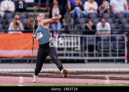 BREDA, PAESI BASSI - LUGLIO 30: Lisanne Schol di AV Lycurgus gareggia su donne - Javelin durante i Campionati nazionali olandesi di atletica leggera il 30 luglio 2023 a Breda, Paesi Bassi (foto di Andre Weening/Orange Pictures) credito: Orange Pics BV/Alamy Live News Foto Stock