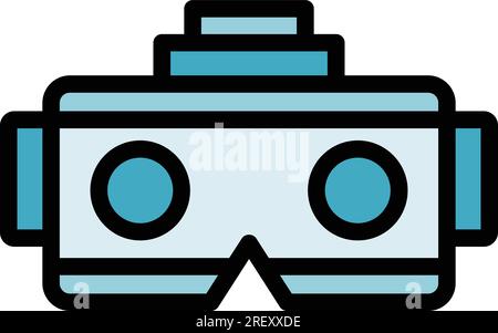 Icona degli occhiali vr in cartone per il contorno del vettore. Tour virtuale. Angolo telecamera a colori piatto Illustrazione Vettoriale