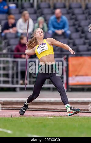 BREDA, PAESI BASSI - LUGLIO 30: Tosca Smit di Haag Atletiek gareggia su donne - Javelin durante i Campionati nazionali olandesi di atletica leggera il 30 luglio 2023 a Breda, Paesi Bassi (foto di Andre Weening/Orange Pictures) Foto Stock