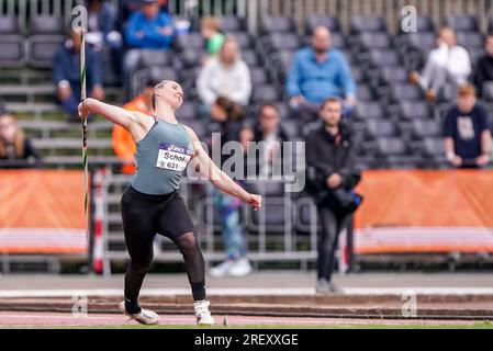 BREDA, PAESI BASSI - LUGLIO 30: Lisanne Schol di AV Lycurgus gareggia su donne - Javelin durante i Campionati nazionali olandesi di atletica leggera il 30 luglio 2023 a Breda, Paesi Bassi (foto di Andre Weening/Orange Pictures) Foto Stock