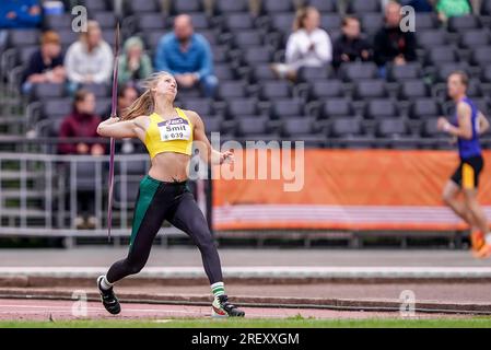 BREDA, PAESI BASSI - LUGLIO 30: Tosca Smit di Haag Atletiek gareggia su donne - Javelin durante i Campionati nazionali olandesi di atletica leggera il 30 luglio 2023 a Breda, Paesi Bassi (foto di Andre Weening/Orange Pictures) Foto Stock