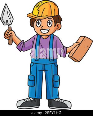 Mason and Bricks Cartoon Colored Clipart Illustrazione Vettoriale