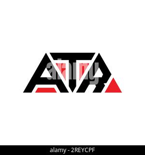 Design con logo a lettera triangolare ATR con forma triangolare. Monogramma di design con logo a triangolo ATR. Modello di logo vettoriale a triangolo ATR di colore rosso. ATR triangul Illustrazione Vettoriale