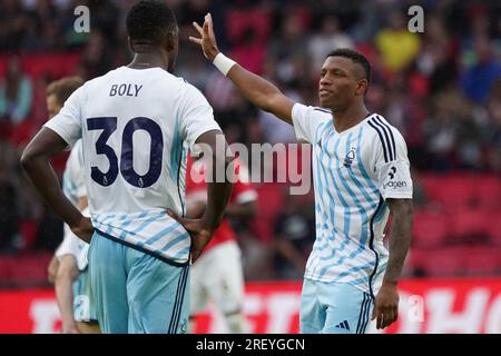 Eindhoven, Paesi Bassi. 30 luglio 2023. EINDHOVEN, PAESI BASSI - LUGLIO 30: Danilo dos Santos de Oliveira del Nottingham Forest FC gestures durante la partita amichevole pre-stagionale tra PSV e Nottingham Forest FC al Philips Stadion il 30 luglio 2023 a Eindhoven, Paesi Bassi (foto di Jeroen Meuwsen/Orange Pictures) credito: Orange Pics BV/Alamy Live News Foto Stock