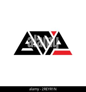 Logo a lettere triangolari BMP con forma triangolare. Monogramma di design con logo triangolare BMP. Modello di logo vettoriale a triangolo BMP di colore rosso. BMP triangul Illustrazione Vettoriale