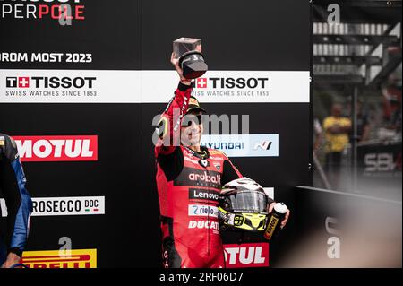 Autodrom MOST, MOST, Repubblica Ceca, 29 luglio 2023, N°1 Alvaro Bautista ESP Ducati Panigale V4R ARUBA.IT Racing -Ducati durante il Round F di Acerbis ceco Foto Stock