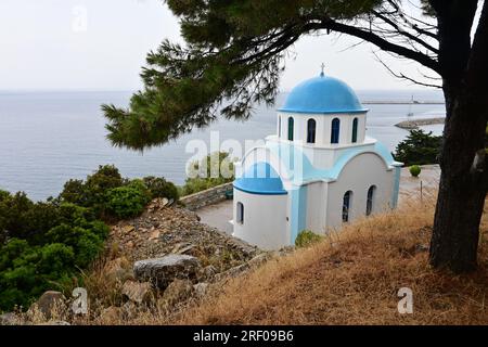 Chiesa di Analipsi (l'Ascensione) tra Therma e Agios Kirykos, Ikaria, Grecia Foto Stock