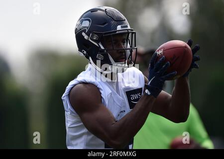 30 luglio 2023: = durante il training camp dei Seattle Seahawks a Renton, WA. Steve Faber/CSM Foto Stock