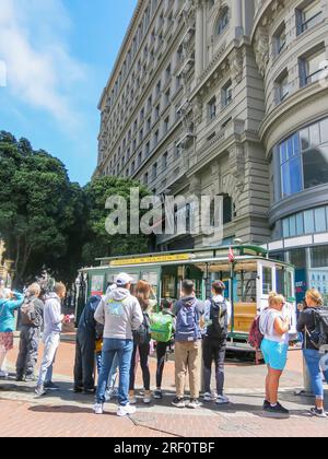 Funivia presso Powell-Market Street Turntable, San Francisco Foto Stock