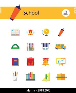 Icone scuola impostate Illustrazione Vettoriale