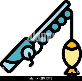 Icona piccola canna da pesca per il vettoriale. Lago invernale. Acqua ghiacciata di colore piatto Illustrazione Vettoriale