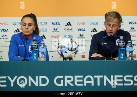 Dunedin, nuova Zelanda. 31 luglio 2023. FIFA Women’s World Cup 2023 Group e - conferenza stampa pre-partita Vietnam vs Paesi Bassi con la capo-allenatore Andries Jonker e l'attaccante Lieke Martens. DAT do/Alamy Live News. Foto Stock