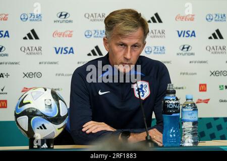 Dunedin, nuova Zelanda. 31 luglio 2023. FIFA Women’s World Cup 2023 Group e - conferenza stampa pre-partita Vietnam vs Paesi Bassi con la capo-allenatore Andries Jonker e l'attaccante Lieke Martens. DAT do/Alamy Live News. Foto Stock