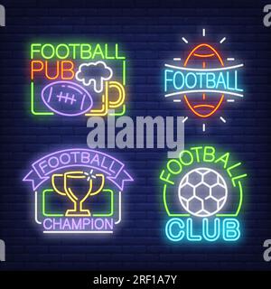 Set di insegne al neon da calcio Illustrazione Vettoriale