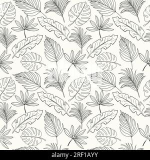 Sfondo con motivo senza cuciture disegnato a mano con foglie tropicali Illustrazione Vettoriale