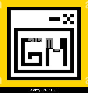 Buongiorno o GM abbreviato all'interno dell'interfaccia della finestra. Stile piatto Pixel Art. Illustrazione vettoriale. Modello finestra aperto. Illustrazione Vettoriale
