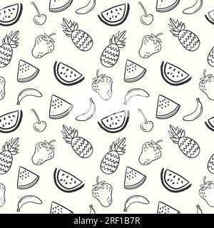 Frutta estiva disegnata a mano con anguria fragola e ananas Illustrazione Vettoriale