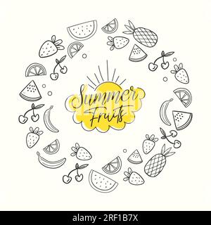Raccolta di doodle di frutta estiva disegnata a mano Illustrazione Vettoriale