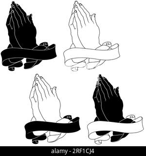 Disegno vettoriale di mani insieme che pregano, mani del sacerdote che prega dio Illustrazione Vettoriale