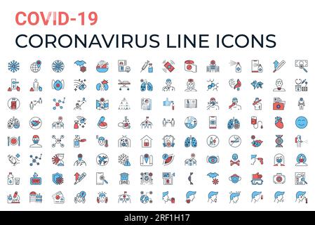 Set di icone vettoriali correlate a coronavirus COVID-19 pandemia Illustrazione Vettoriale