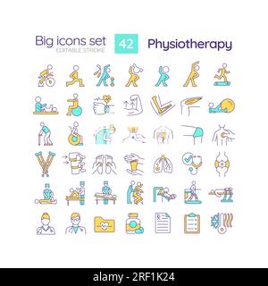 Set di icone a colori RGB per fisioterapia Illustrazione Vettoriale