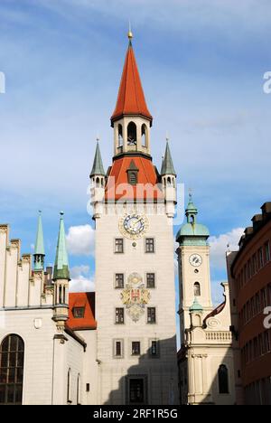 Altes Rathaus (municipio) a Monaco di Baviera in Marienplatz Foto Stock