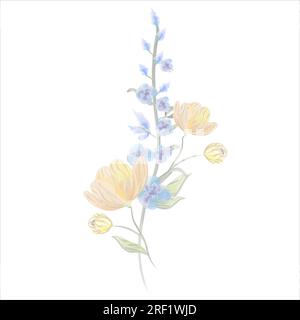 composizione di fiori delicati acquerello vettoriale Illustrazione Vettoriale