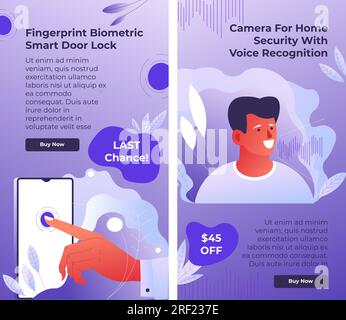 Tecnologia Smart Door lock biometrica con impronta digitale Illustrazione Vettoriale