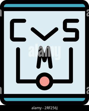 Vettore di contorno dell'icona della carta CMS. Sistema di codici. Pagina Web html colore piatto Illustrazione Vettoriale