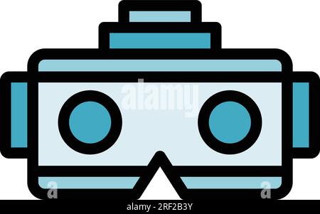 Icona degli occhiali vr in cartone per il contorno del vettore. Tour virtuale. Angolo telecamera a colori piatto Illustrazione Vettoriale