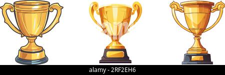 set di coppette vector golden. trofei di campionato. il campionato d'oro premia l'illustrazione vettoriale su sfondo bianco Illustrazione Vettoriale