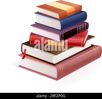 Pila di libri realistica. Libri 3d impilati pile di libri di testo torre per la lettura nelle pubblicazioni scolastiche universitarie o nelle librerie impilamento di notebook illustrazione vettoriale di illustrazioni realistiche di libri impilati Illustrazione Vettoriale