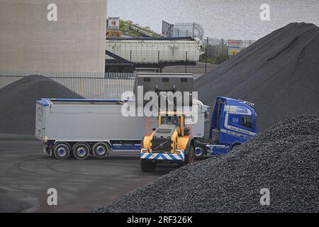 Carbone spedito da Belfast Docks Irlanda del Nord Foto Stock