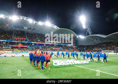 Brisbane, Queensland, Australia. 31 luglio 2023. MELBOURNE, AUSTRALIA - LUGLIO 31: L'Australia gioca in Canada alla Coppa del mondo femminile FIFA Australia e nuova Zelanda 2023 al Melbourne Rectangular Stadium il 31 luglio 2023 (Credit Image: © Chris Putnam/ZUMA Press Wire) SOLO PER USO EDITORIALE! Non per USO commerciale! Foto Stock