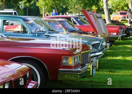 Fila di automobili americane d'epoca. Foto Stock