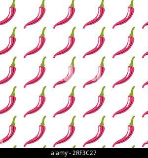 Peperoni caldi dal motivo senza cuciture. Illustrazione moderna piatta per menu caffè, ristoranti, striscioni, poster, stampa di tessuti. Cucina asiatica piccante. Chilli Illustrazione Vettoriale