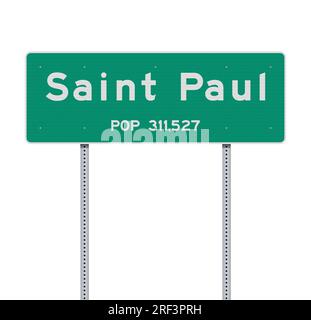 Illustrazione vettoriale del cartello stradale verde di Saint Paul (Minnesota) City Limit su pali metallici Illustrazione Vettoriale