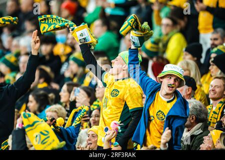 Brisbane, Queensland, Australia. 31 luglio 2023. MELBOURNE, AUSTRALIA - LUGLIO 31: I tifosi mentre l'Australia gioca in Canada alla Coppa del mondo femminile FIFA Australia e nuova Zelanda 2023 al Melbourne Rectangular Stadium il 31 luglio 2023 (immagine di credito: © Chris Putnam/ZUMA Press Wire) SOLO PER USO EDITORIALE! Non per USO commerciale! Foto Stock