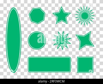 Set vettoriale di elementi di design adesivi, patch e adesivi con spazio per testo - elementi di sfondo astratti per branding, packaging, stampe Illustrazione Vettoriale