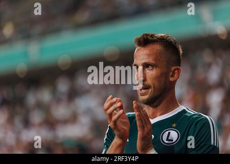 Tomas Pekhart durante la partita PKO BP Ekstraklasa 2023/24 tra Legia Warszawa e LKS Lodz allo Stadio municipale di Legia di Marshall Józef Piłsudski, Foto Stock