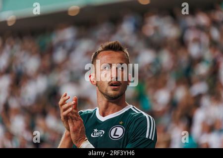 Tomas Pekhart durante la partita PKO BP Ekstraklasa 2023/24 tra Legia Warszawa e LKS Lodz allo Stadio municipale di Legia di Marshall Józef Piłsudski, Foto Stock