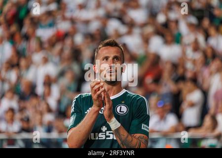 Tomas Pekhart durante la partita PKO BP Ekstraklasa 2023/24 tra Legia Warszawa e LKS Lodz allo Stadio municipale di Legia di Marshall Józef Piłsudski, Foto Stock