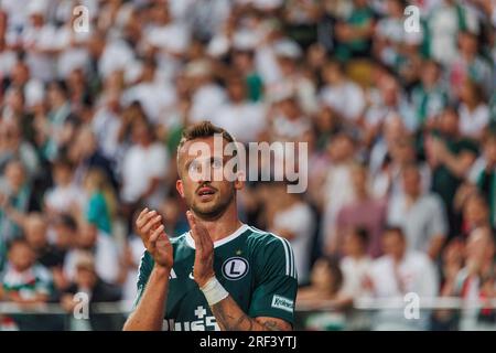 Tomas Pekhart durante la partita PKO BP Ekstraklasa 2023/24 tra Legia Warszawa e LKS Lodz allo Stadio municipale di Legia di Marshall Józef Piłsudski, Foto Stock