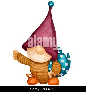 Set di illustrazioni ad acquerello della famiglia GNOME per il ritorno a scuola Foto Stock