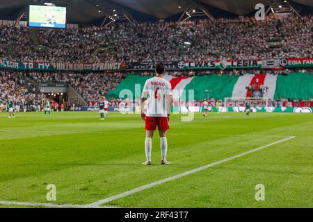 Nacho Monsalve durante la partita PKO BP Ekstraklasa 2023/24 tra Legia Warszawa e LKS Lodz allo Stadio municipale di Legia di Marshall Józef Piłsudski, Foto Stock