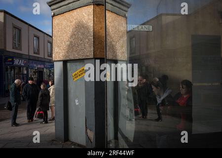 Le strade del centro città, a Workington, in Inghilterra, il 5 novembre 2019. Foto Stock