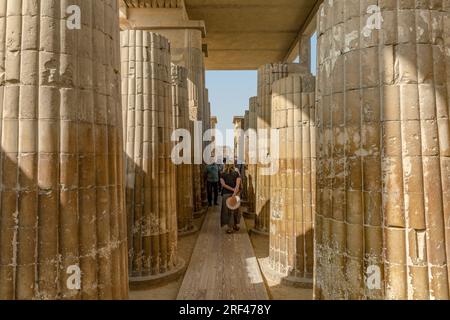 Colonne a canna nell'ingresso del complesso funerario di Djoser a Saqqara Foto Stock